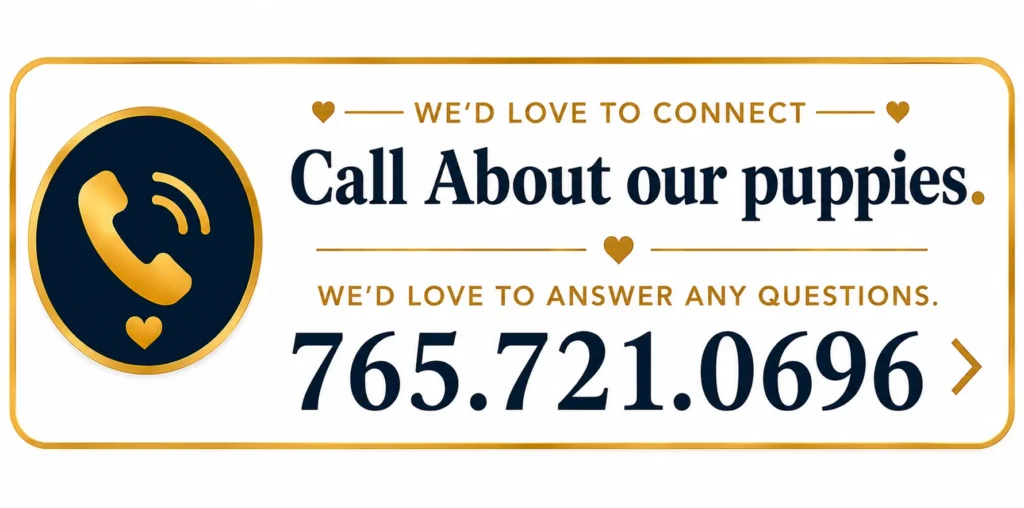 Call About Our Mini Pomsky Puppies button encouraging families to call with questions about available Mini Pomsky puppies