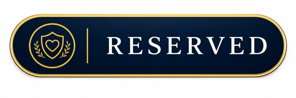 Premium navy and gold Reserved badge for Mini Pomsky Puppies.